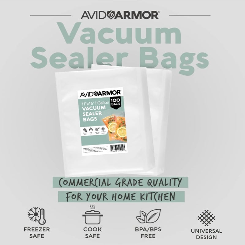 Avid Armor Vacuum Sealer Bags 100 Gallon 11"x16" for Food Saver, Seal a Meal Vac Sealers BPA Free, Heavy Duty Commercial Grade, Mea Prep and Sous Vide Vaccume Safe, Universal Design Pre-Cut Bag - Image 2